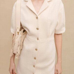 Maje Tweed Mini Dress • White Buttoned, Preppy Elegant Size S